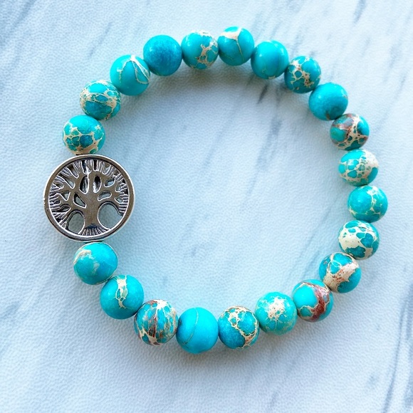 Genuine blue sea jasper tree of life bead bracelet - Picture 4 of 6